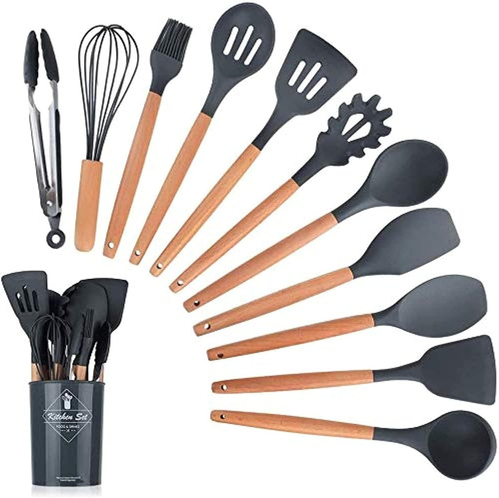 12 pc Set Silicon Kitchen Black,Green And Gray.