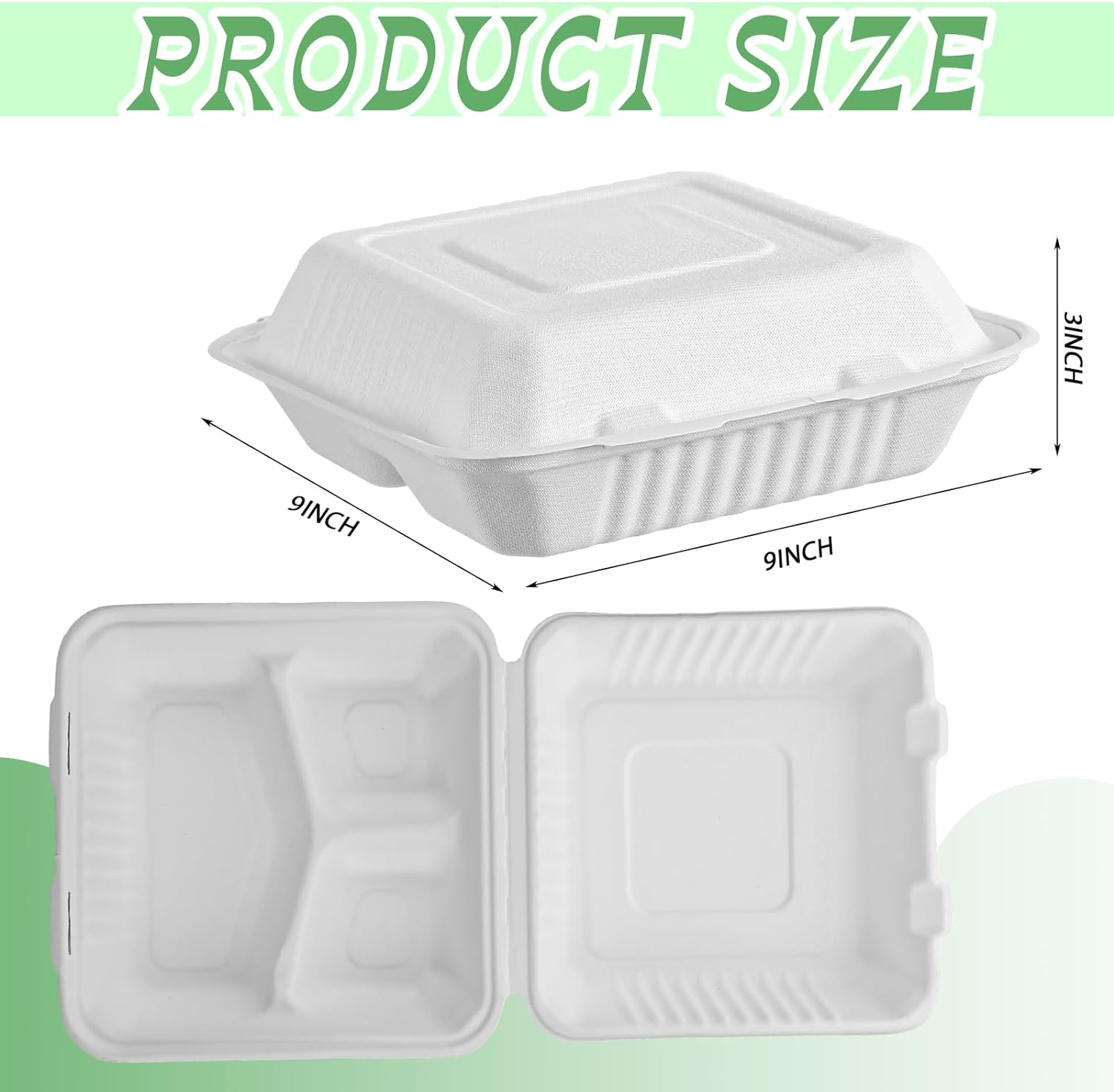 Foam Hinged Lid Containers 9 x 9 x 3 Inch