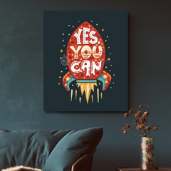 "Yes You Can" Motivational Rocket Wall Art