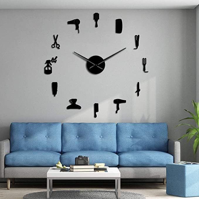 Wall Clock Diy Barber Shop Giant Wall Clock With Mirror Effect Barber Toolkits