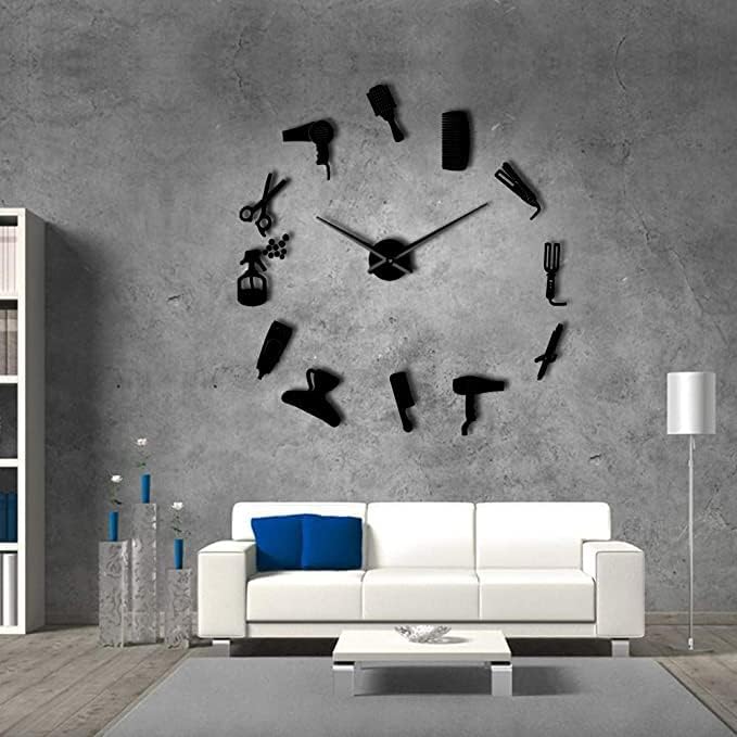 Wall Clock Diy Barber Shop Giant Wall Clock With Mirror Effect Barber Toolkits