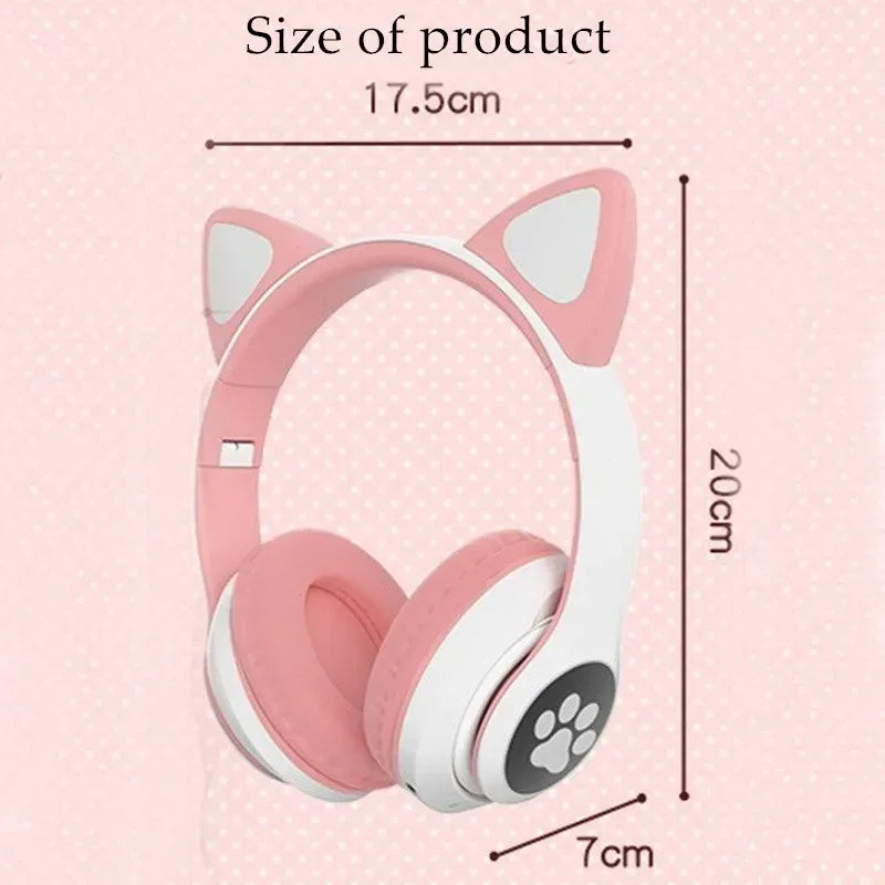 Over Ear Music Headset Glowing Cat Ear BT 5.0 Purple( Mix Color) (Pink)