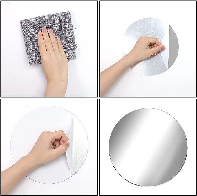 4 Inches 6 Pack Acrylic Round Mirrors Non Glass Round Mirror Plate Self Adhesive